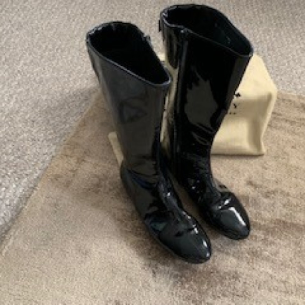 Burberry, black patent leather rain boot